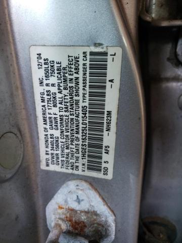 1HGES16325L015405 - 2005 HONDA CIVIC DX VP SILVER photo 12