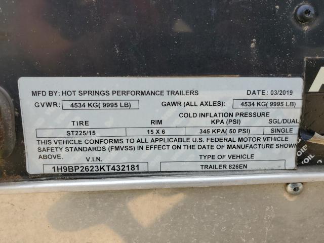 1H9BP2623KT432181 - 2019 TRAIL KING ENCLOSED შავი ფოტო 10