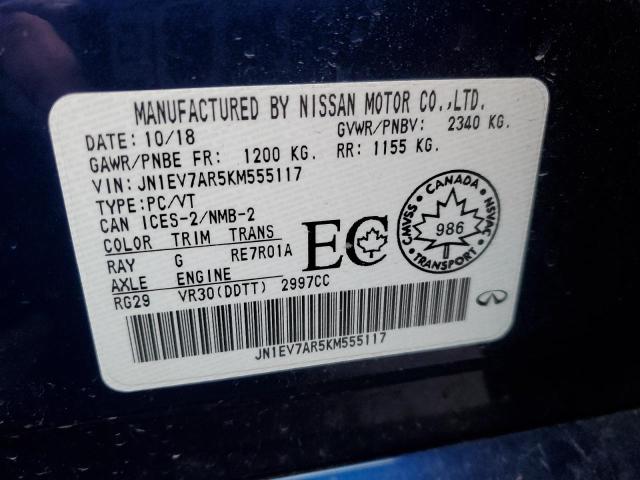 JN1EV7AR5KM555117 - 2019 INFINITI Q50 LUXE BLUE photo 12