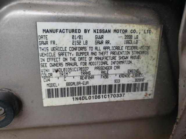 1N4DL01D51C170337 - 2001 NISSAN ALTIMA XE TAN photo 12