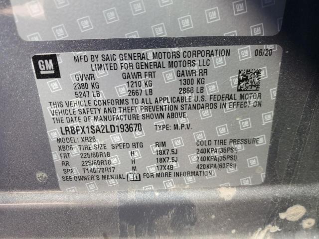 LRBFX1SA2LD193670 - 2020 BUICK ENVISION PREFERRED 灰色 照片 12