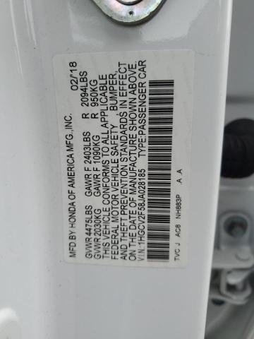 1HGCV2F58JA028185 - 2018 HONDA ACCORD EXL WHITE photo 12