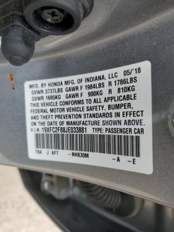 19XFC2F88JE033881 - 2018 HONDA CIVIC EX SILVER photo 12