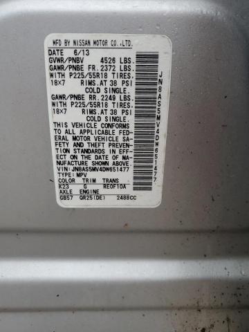 JN8AS5MV4DW651477 - 2013 NISSAN ROGUE S SILVER photo 12