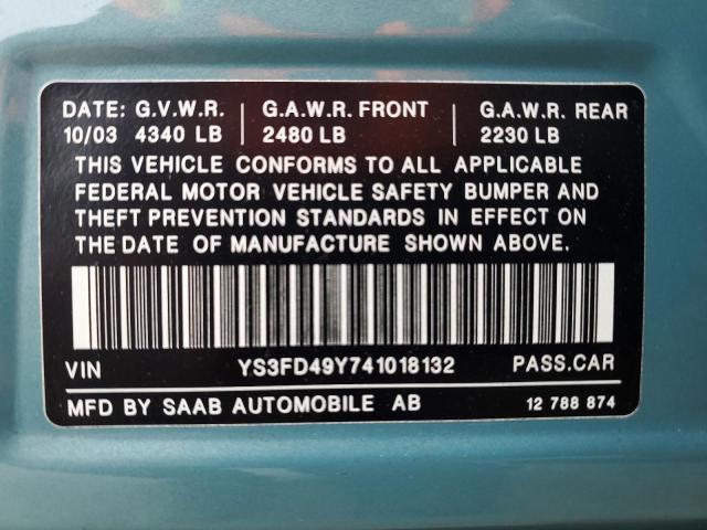 YS3FD49Y741018132 - 2004 SAAB 9-3 ARC BLUE photo 12