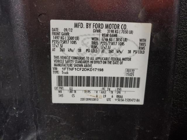 1FTNF1CF2DKD17198 - 2013 FORD F150 GRAY photo 12