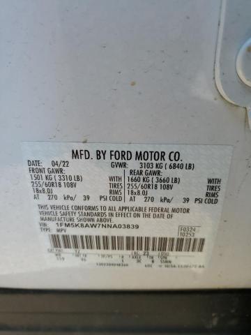 1FM5K8AW7NNA03839 - 2022 FORD EXPLORER POLICE INTERCEPTOR 白色 照片 14