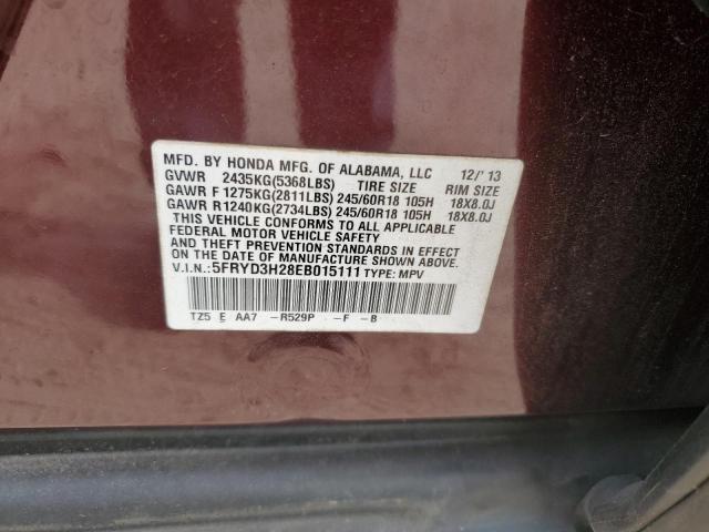 5FRYD3H28EB015111 - 2014 ACURA MDX MAROON photo 13