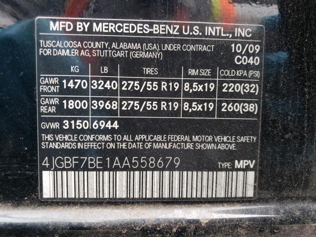 4JGBF7BE1AA558679 - 2010 MERCEDES-BENZ GL 450 4MATIC BLACK photo 12