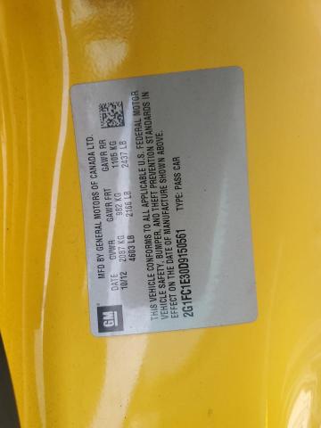 2G1FC1E30D9150561 - 2013 CHEVROLET CAMARO LT YELLOW photo 12