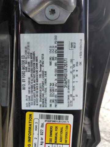 3FA6P0HD1LR120171 - 2020 FORD FUSION SE BLACK photo 12