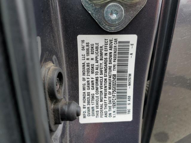 19XFC1F75GE022458 - 2016 HONDA CIVIC EXL GRAY photo 13