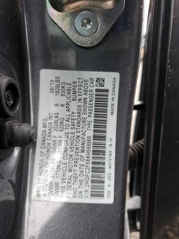 2HGFC2F6XKH589969 - 2019 HONDA CIVIC LX GRAY photo 12