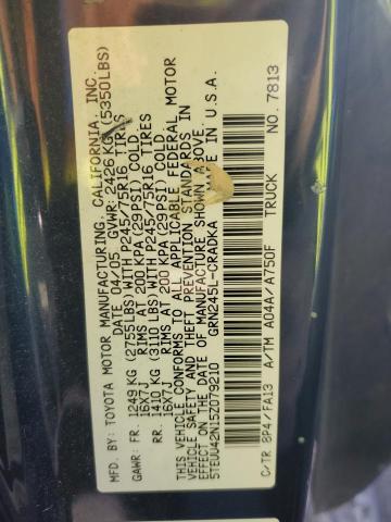 5TEUU42N15Z079210 - 2005 TOYOTA TACOMA ACCESS CAB Қара фото 12