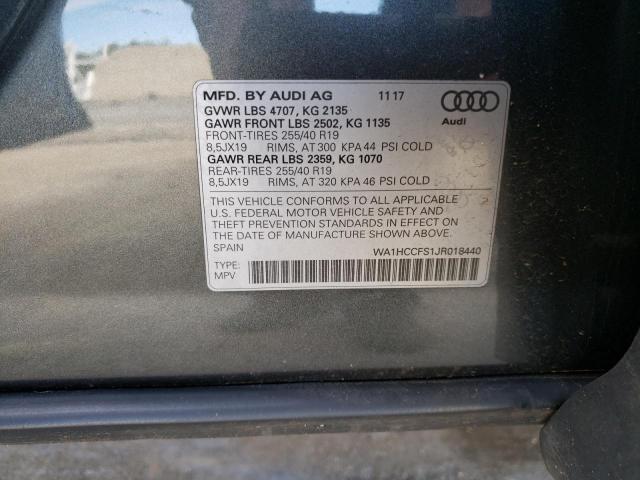 WA1HCCFS1JR018440 - 2018 AUDI Q3 PREMIUM PLUS GRAY photo 13