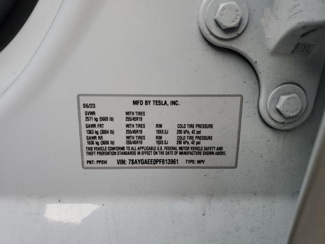7SAYGAEE0PF813961 - 2023 TESLA MODEL Y Білий фото 12