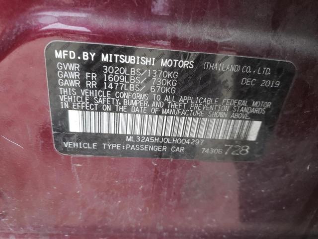 ML32A5HJ0LH004297 - 2020 MITSUBISHI MIRAGE LE MAROON photo 12