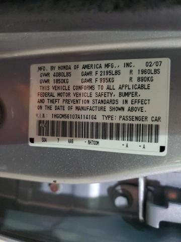 1HGCM56107A114164 - 2007 HONDA ACCORD VALUE SILVER photo 12