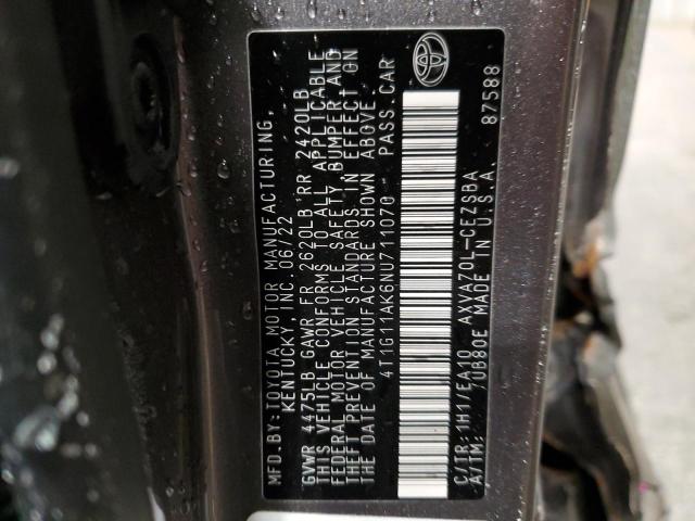 4T1G11AK6NU711070 - 2022 TOYOTA CAMRY SE GRAY photo 12