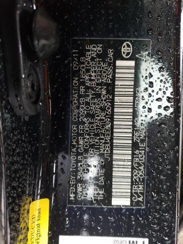 JTDBU4EE8B9160912 - 2011 TOYOTA COROLLA BASE BLACK photo 12