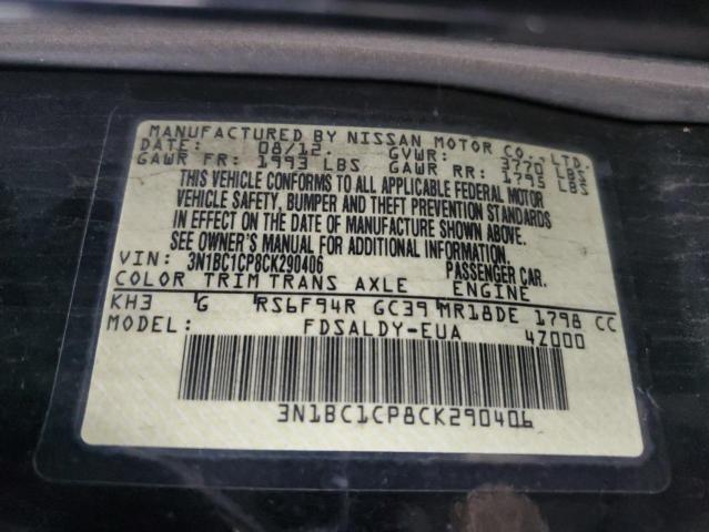 3N1BC1CP8CK290406 - 2012 NISSAN VERSA S BLACK photo 13