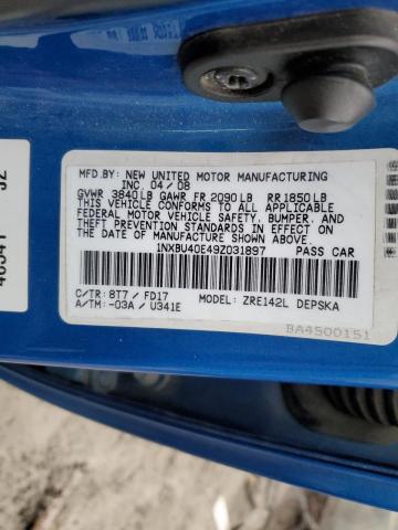 1NXBU40E49Z031897 - 2009 TOYOTA COROLLA BASE BLUE photo 12