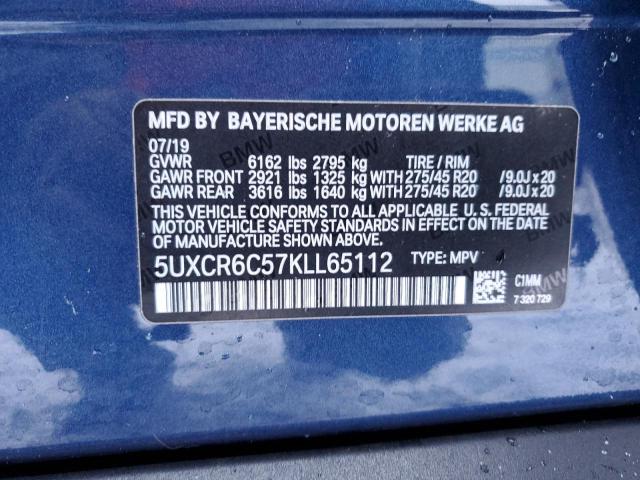 5UXCR6C57KLL65112 - 2019 BMW X5 XDRIVE40I BLUE photo 13