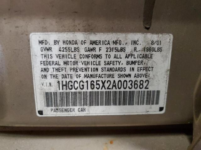 1HGCG165X2A003682 - 2002 HONDA ACCORD EX TAN photo 13