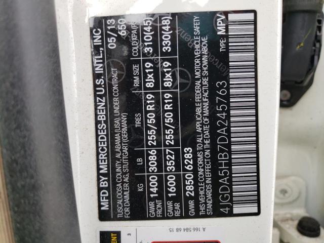 4JGDA5HB7DA245763 - 2013 MERCEDES-BENZ ML 350 4MATIC WHITE photo 12