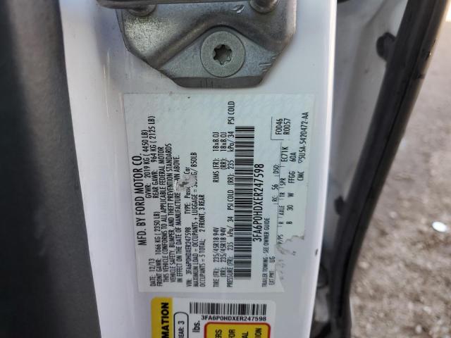 3FA6P0HDXER247598 - 2014 FORD FUSION SE WHITE photo 13