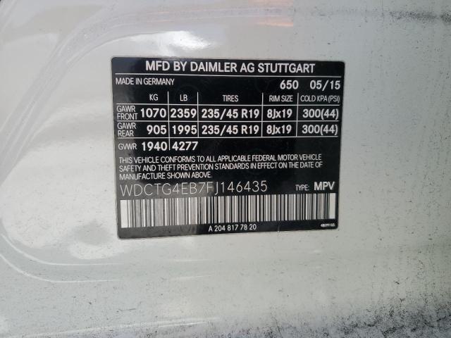 WDCTG4EB7FJ146435 - 2015 MERCEDES-BENZ GLA 250 WHITE photo 13