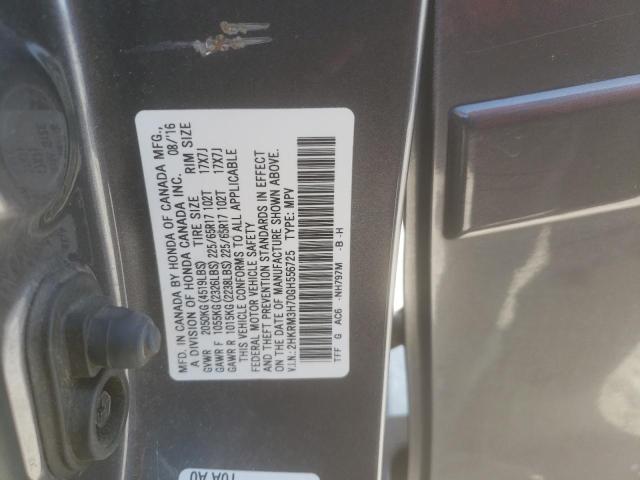 2HKRM3H70GH556725 - 2016 HONDA CR-V EXL GRAY photo 12