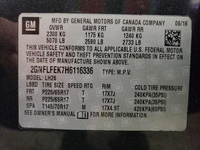 2GNFLFEK7H6116336 - 2017 CHEVROLET EQUINOX LT CHARCOAL photo 14