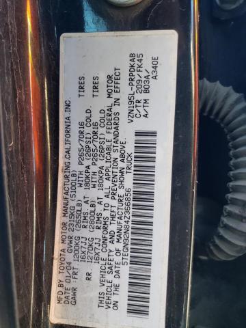 5TEGN92N84Z366856 - 2004 TOYOTA TACOMA DOUBLE CAB PRERUNNER BLACK photo 12