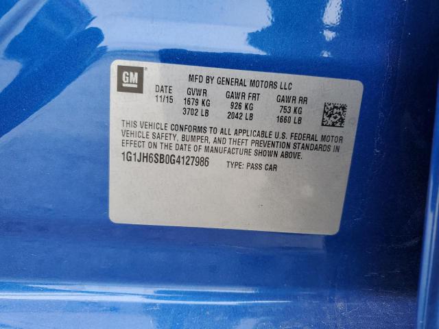 1G1JH6SB0G4127986 - 2016 CHEVROLET SONIC RS BLUE photo 12