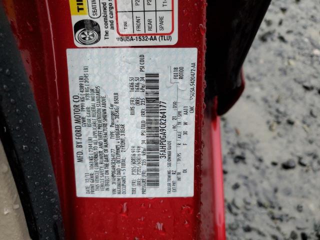 3FAHP0GA9CR264177 - 2012 FORD FUSION S RED photo 12