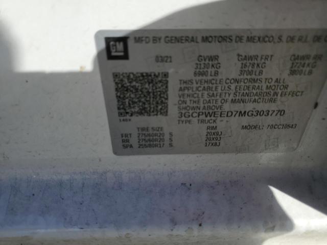 3GCPWEED7MG303770 - 2021 CHEVROLET SILVERADO C1500 LTZ WHITE photo 12