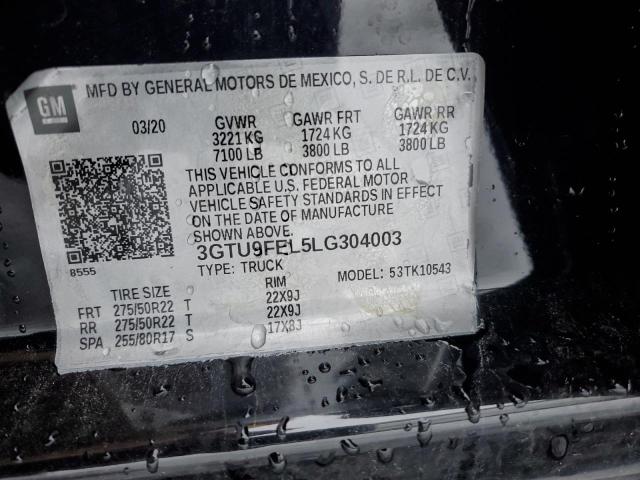 3GTU9FEL5LG304003 - 2020 GMC SIERRA K1500 DENALI BLACK photo 12