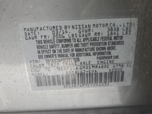 3N1AB7AP9EY221535 - 2014 NISSAN SENTRA S GRAY photo 12