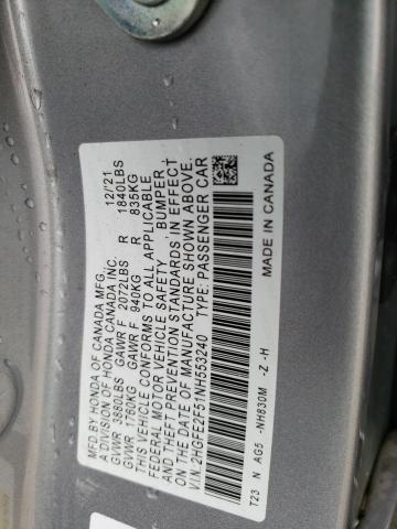 2HGFE2F51NH553240 - 2022 HONDA CIVIC SPORT 灰色 照片 12