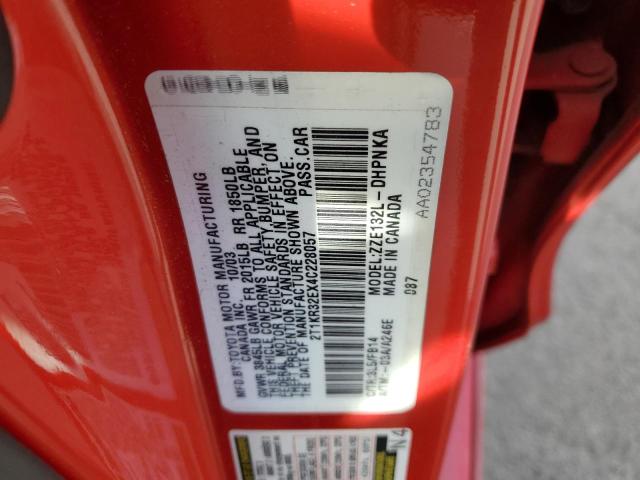 2T1KR32EX4C228057 - 2004 TOYOTA COROLLA MA XR RED photo 12