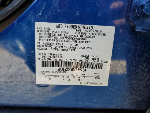 MAJ6S3GL0LC389768 - 2020 FORD ECOSPORT SE BLUE photo 13