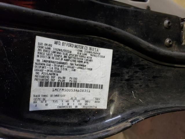 1MEFM50U53A608351 - 2003 MERCURY SABLE GS BLACK photo 12