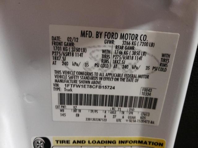 1FTFW1ET8CFB15724 - 2012 FORD F150 SUPERCREW WHITE photo 12