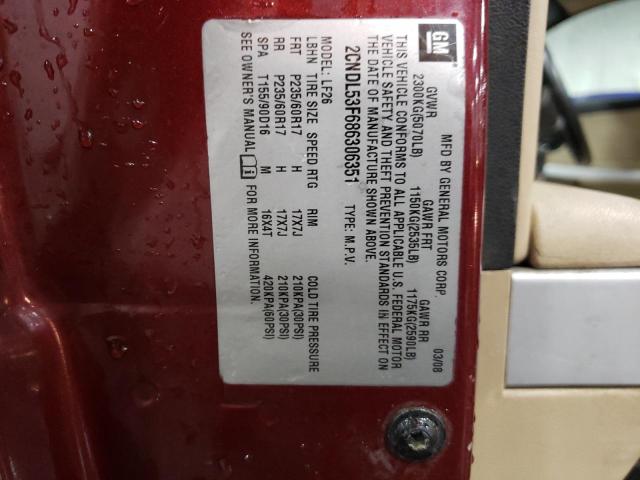 2CNDL53F686306351 - 2008 CHEVROLET EQUINOX LT MAROON photo 12