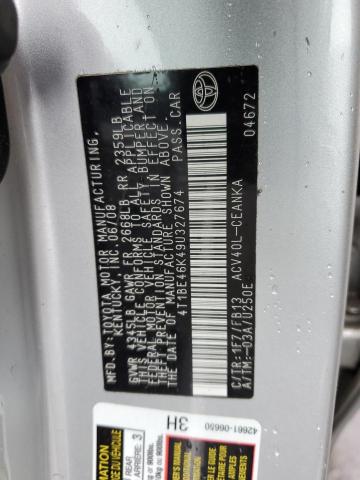 4T1BE46K49U327674 - 2009 TOYOTA CAMRY BASE SILVER photo 12