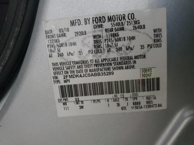 2FMDK4JC0ABB35289 - 2010 FORD EDGE SEL SILVER photo 13