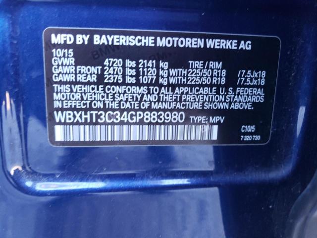 WBXHT3C34GP883980 - 2016 BMW X1 XDRIVE28I BLUE photo 14