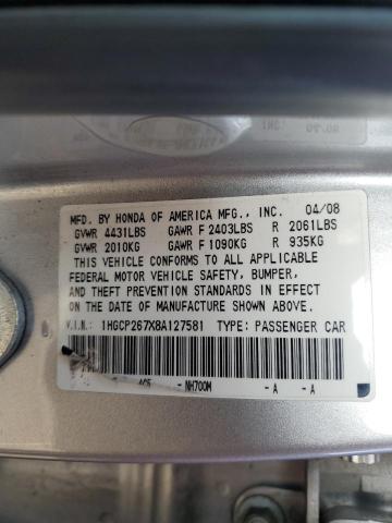 1HGCP267X8A127581 - 2008 HONDA ACCORD EX SILVER photo 13