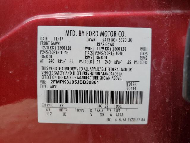 2FMPK3J95JBB30861 - 2018 FORD EDGE SEL RED photo 13